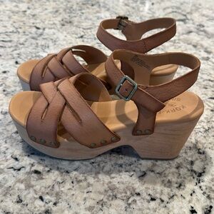 Korkease Tia nude tan brown leather sandal heel wedge